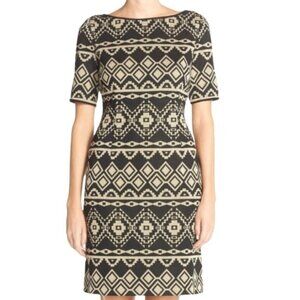 Tahari Aztec Ponte dress black and Ivory size 10